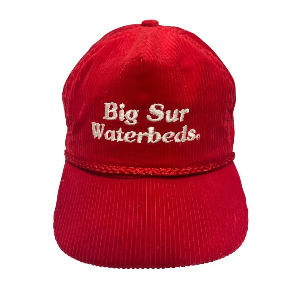 Vintage “Big Sur Waterbeds” Imperial Headwear Corduroy Snapback Red Hat USA